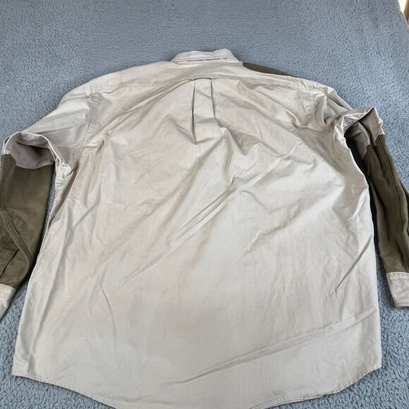 Filson Shooting Shirt Men XL Tan Khaki Canvas Hunting Elbow Patch Button Padded - Picture 8 of 15